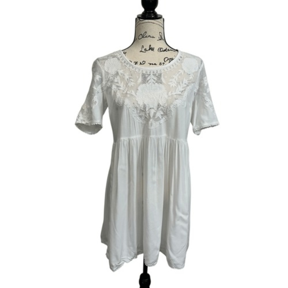 French Connection White Floral Embroidered Babydoll‎ Dress, S